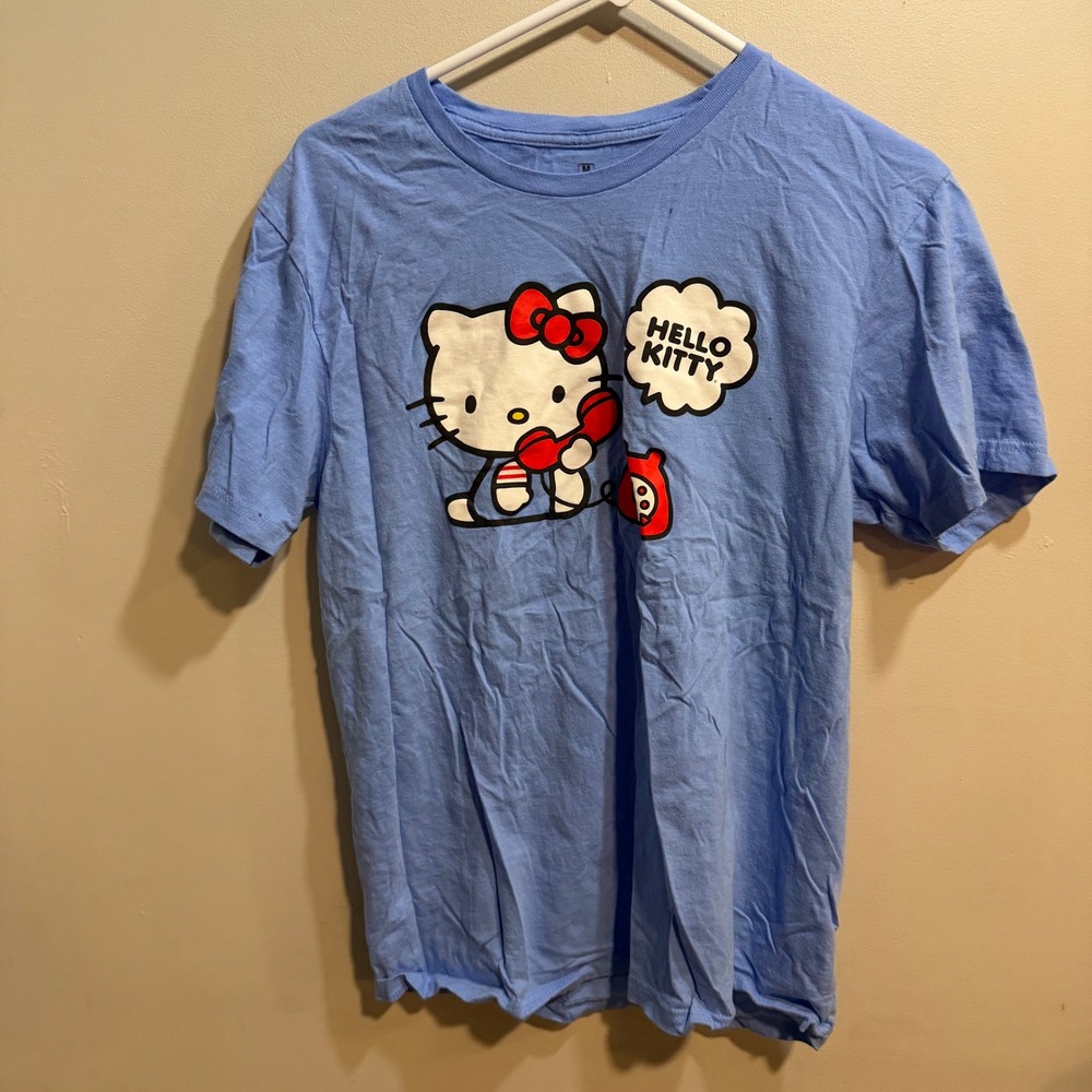 Hello Kitty Sanrio Blue Graphic T-Shirt Telephone Print Womens Medium
